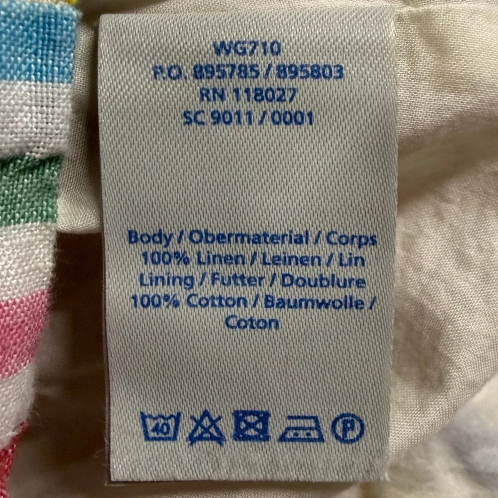 Boden 16 Cora A-Line Midi Skirt Rainbow Stripe 100% Linen Pride Preppy Pastel